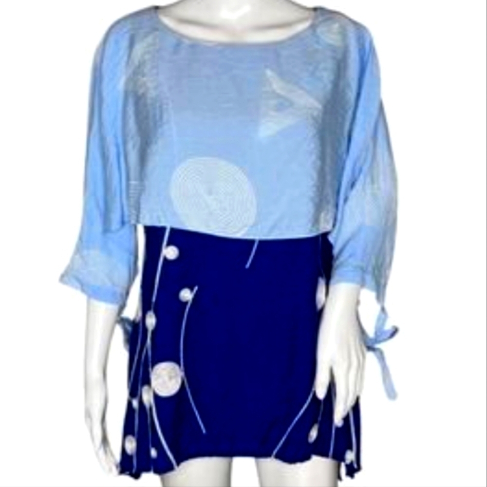 Vintage Feratelli Blue Embroidered Layered Top L
